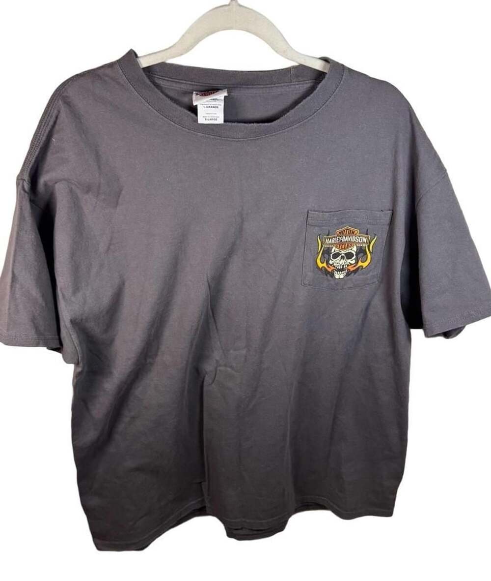 Harley-Davidson TNT Harley-Davidson Quincy Illinois Skull Pocket T-Shirt X-Large